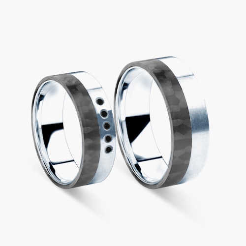 Obrączki ślubne: carbon, srebro, płaskie, 6 mm i 7 mm